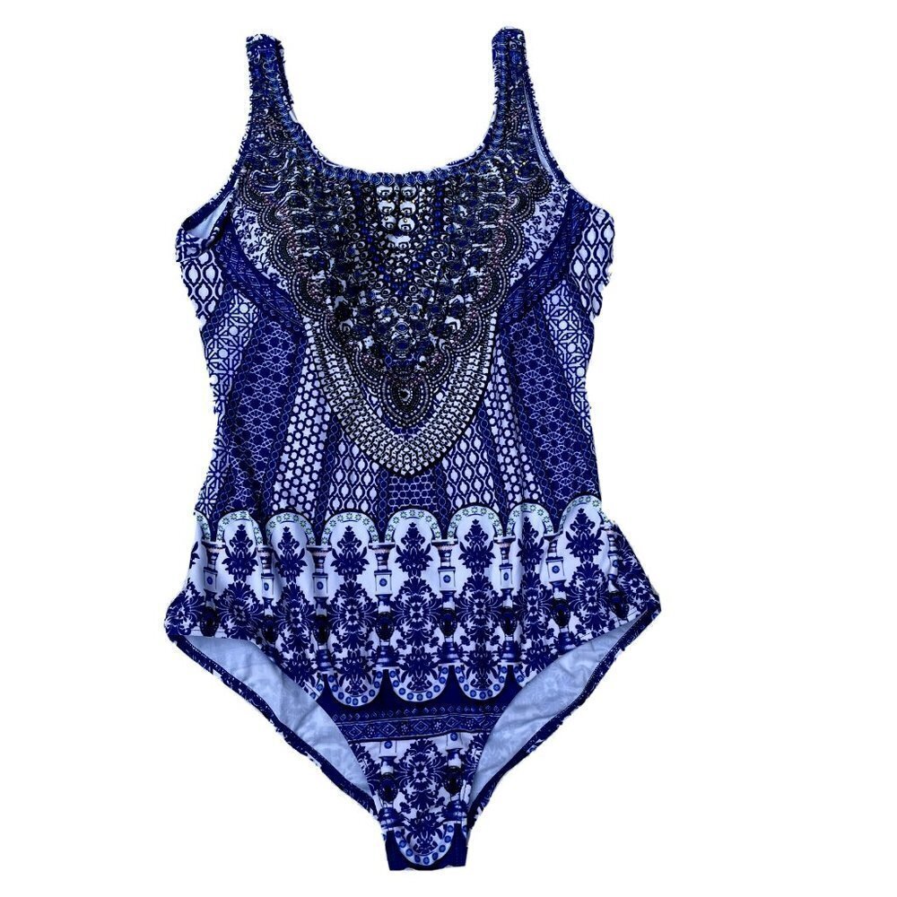 Classic Blue Patterned One-Piece Swimsuit